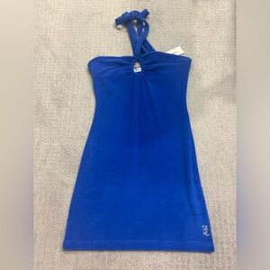 Juicy Couture Blue Bodycon Terrycloth Halter Dress Size Large